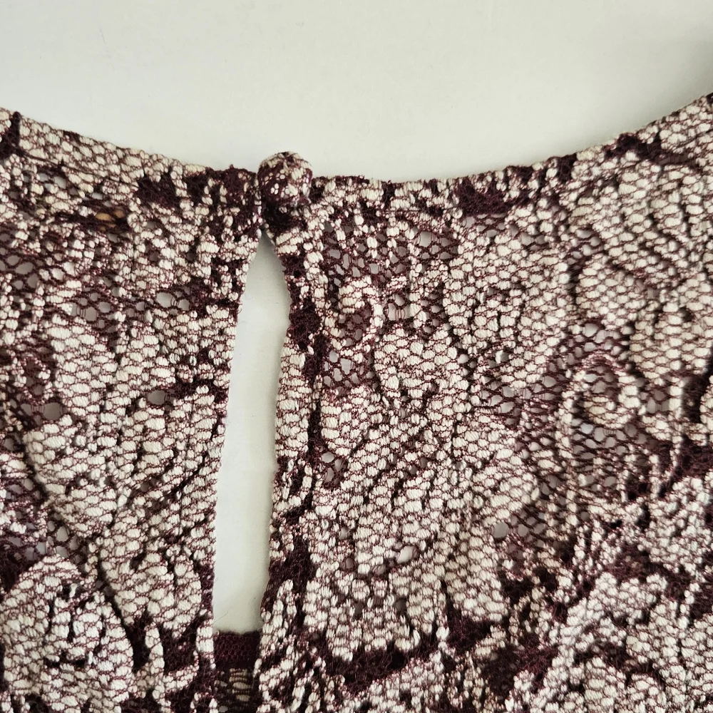 Free People Victorian Fairy Burgundy Embroidered Lace Peplum Boho‎ Blouse XS